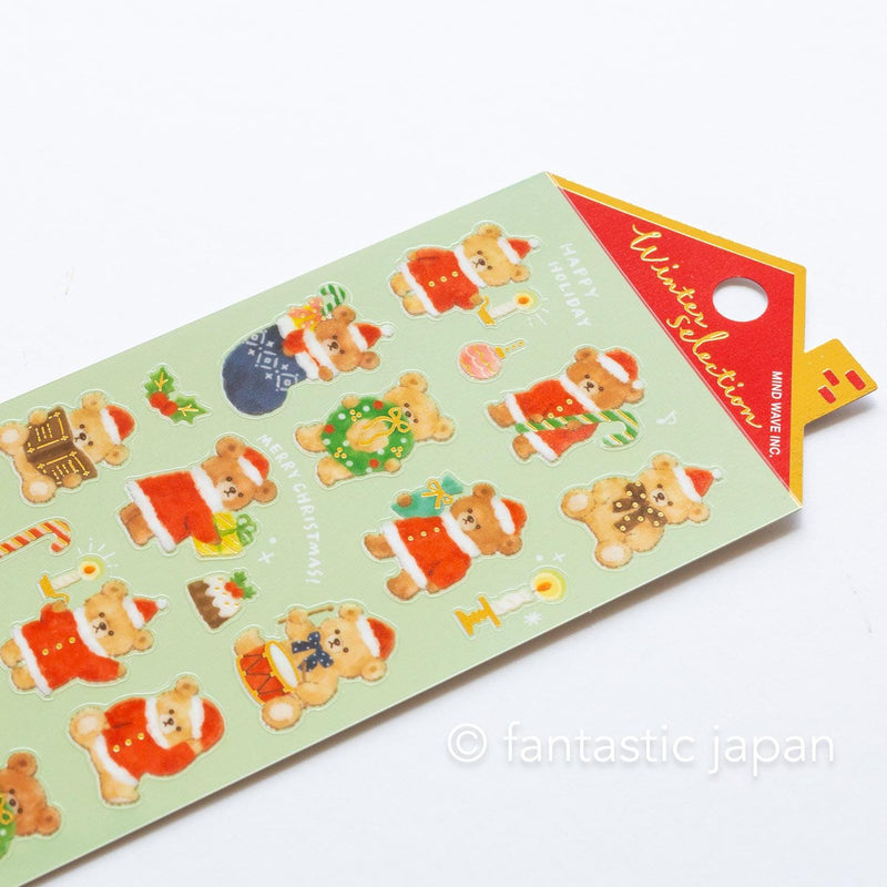 Christmas Gold Foil sticker / Winter selection -teddy bear Santa Clause- / mind wave holiday sticker