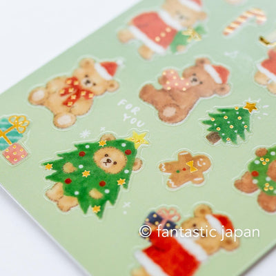 Christmas Gold Foil sticker / Winter selection -teddy bear Santa Clause- / mind wave holiday sticker