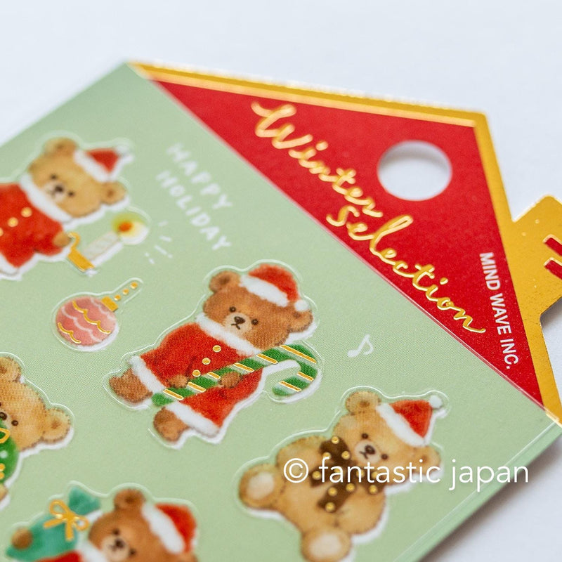 Christmas Gold Foil sticker / Winter selection -teddy bear Santa Clause- / mind wave holiday sticker