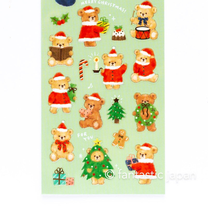 Christmas Gold Foil sticker / Winter selection -teddy bear Santa Clause- / mind wave holiday sticker