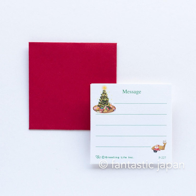 Christmas tiny pop up card -mini mini Santa Clauses christmas tree in the room-