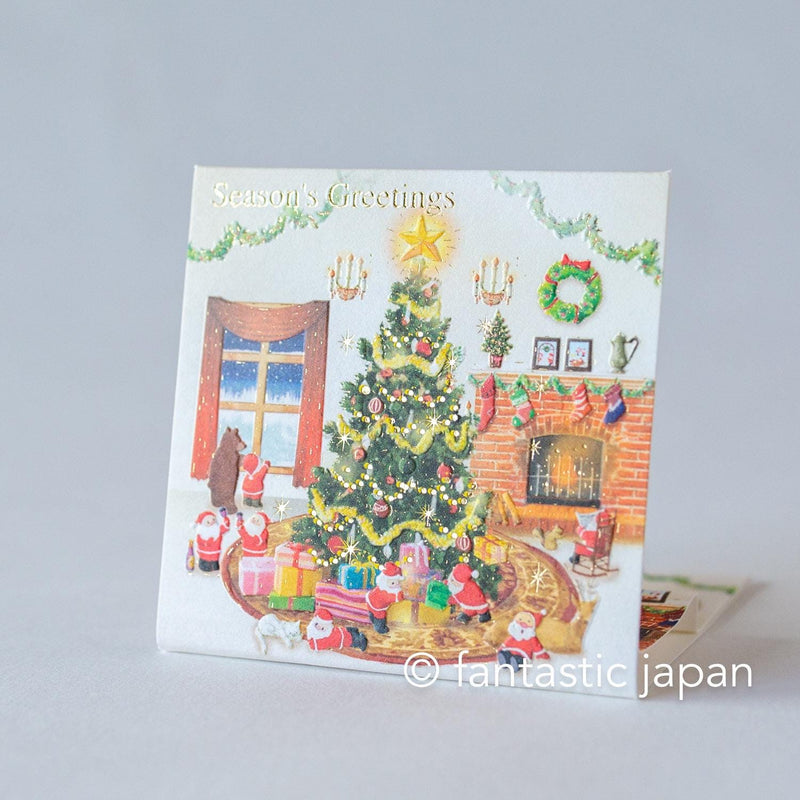 Christmas tiny pop up card -mini mini Santa Clauses christmas tree in the room-