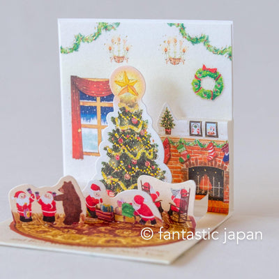 Christmas tiny pop up card -mini mini Santa Clauses christmas tree in the room-