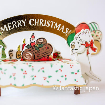 Christmas pop-up Greeting card "cats party table "