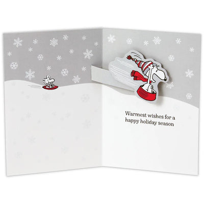 Christmas PEANUTS pop-up card -On a silver sleigh ride-