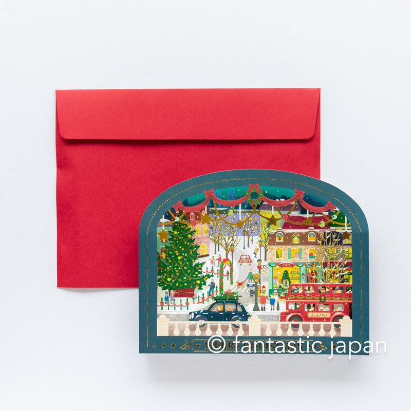 Christmas 3d laser-cut card -holiday town-