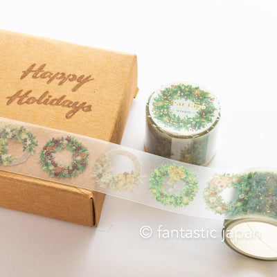 Gold Foil PET Clear tape / -wreath- / mind wave Christmas tape /