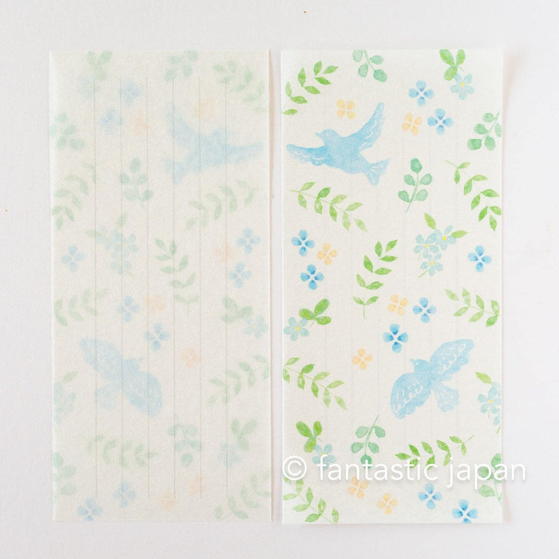 Japanese style washi letter writing set -blue bird in the flower-