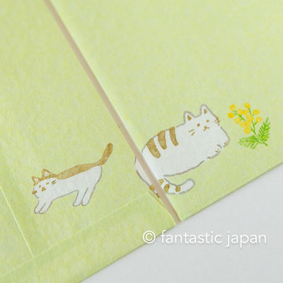 Japanese style washi letter writing set -mimosa and cats-