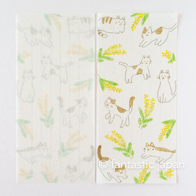 Japanese style washi letter writing set -mimosa and cats-