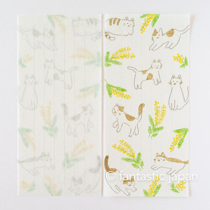 Japanese style washi letter writing set -mimosa and cats-