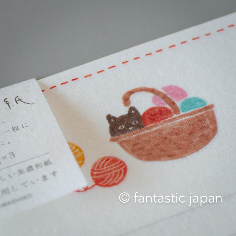 Japanese washi letter set -cat and knitting-