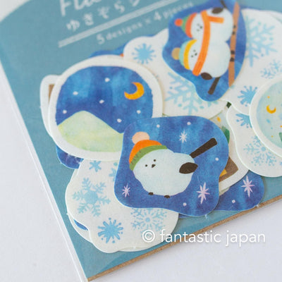 Washi flake stickers -Long tailed tit in the winter-