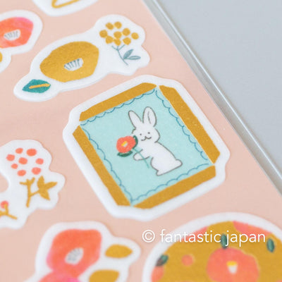 Gold foil washi sticker -camellia and rabbit-