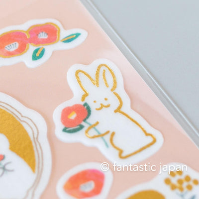 Gold foil washi sticker -camellia and rabbit-