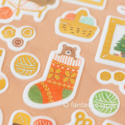 Gold foil washi sticker -knitting bear-