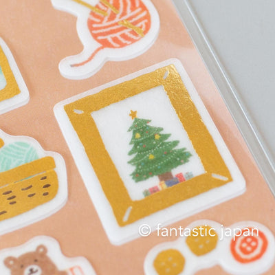 Gold foil washi sticker -knitting bear-