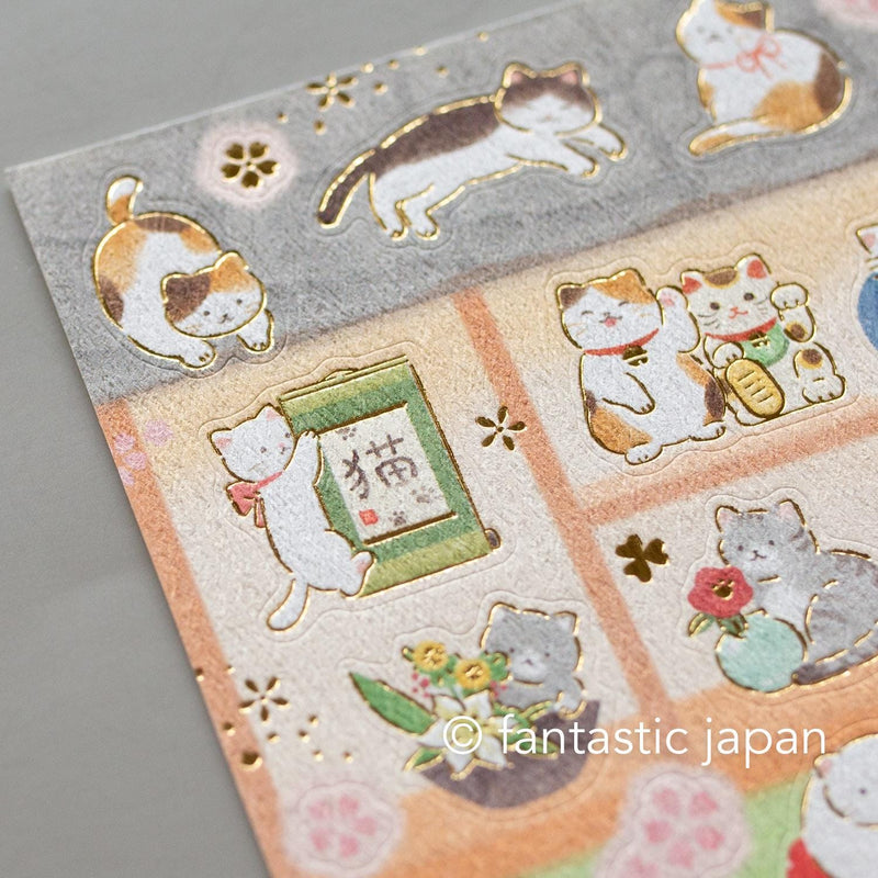 Washi Sticker / cats in a Japanese-style room