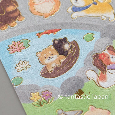 Washi Sticker / shiba dogs in a Japanese-style garden