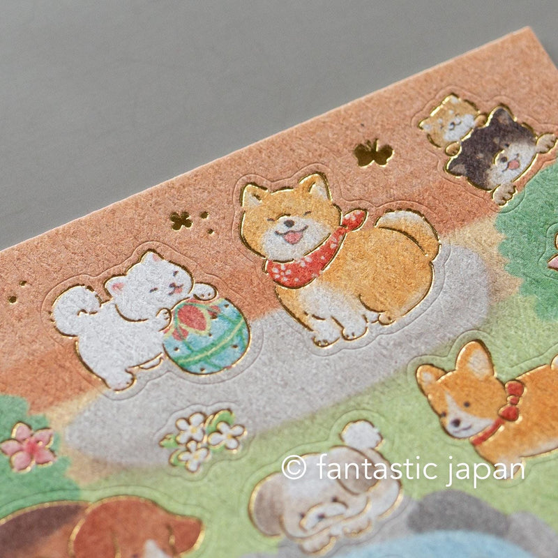 Washi Sticker / shiba dogs in a Japanese-style garden