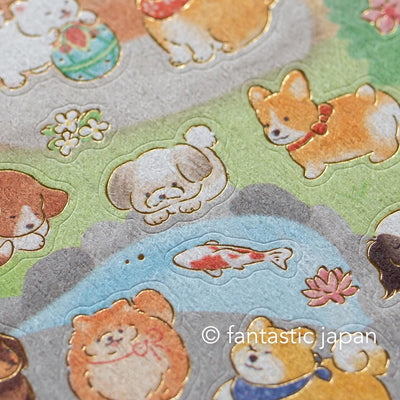 Washi Sticker / shiba dogs in a Japanese-style garden