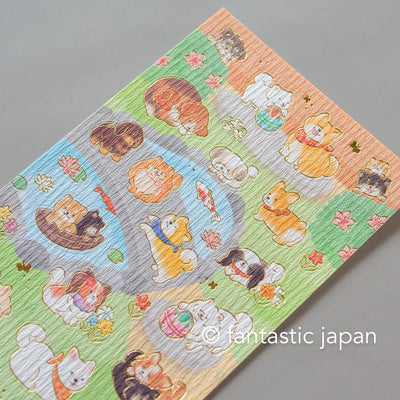 Washi Sticker / shiba dogs in a Japanese-style garden