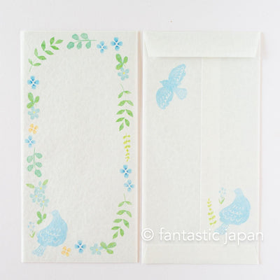 Japanese style washi letter writing set -blue bird in the flower-