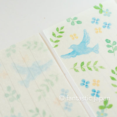 Japanese style washi letter writing set -blue bird in the flower-