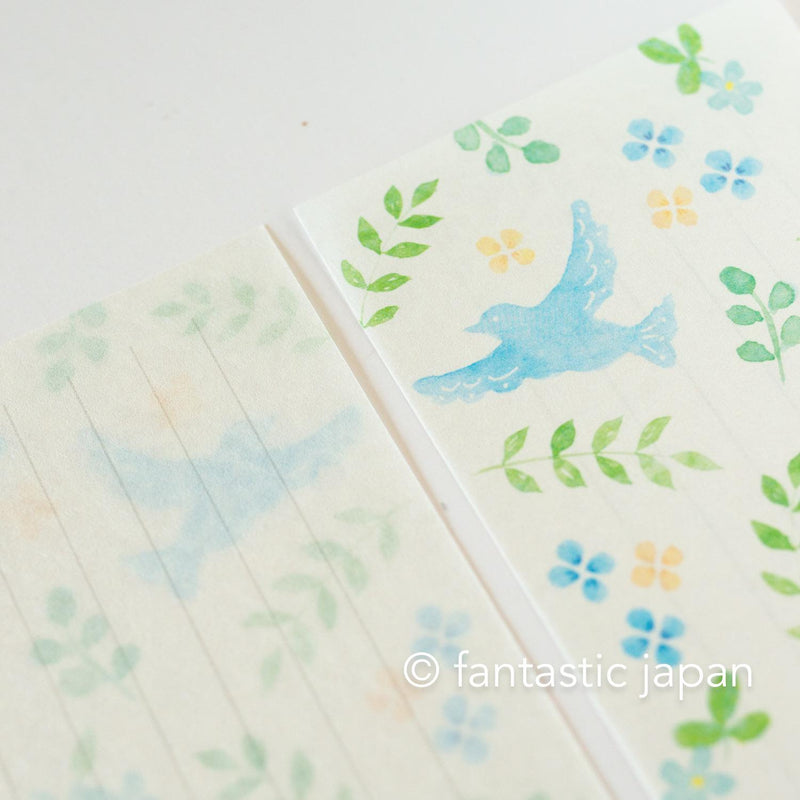 Japanese style washi letter writing set -blue bird in the flower-