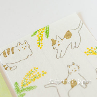 Japanese style washi letter writing set -mimosa and cats-