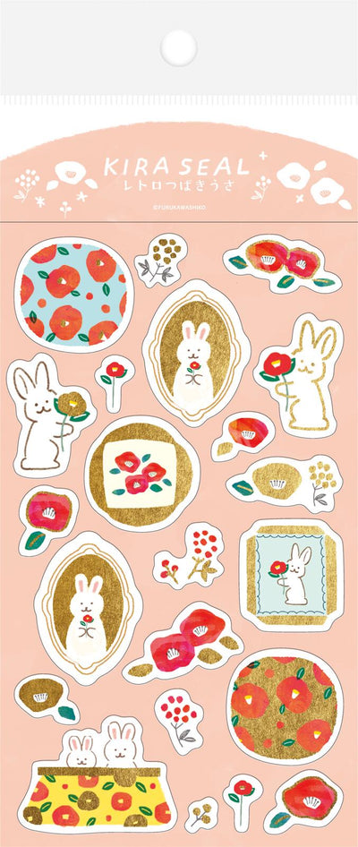 Gold foil washi sticker -camellia and rabbit-