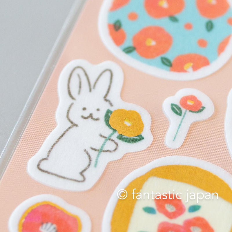 Gold foil washi sticker -camellia and rabbit-