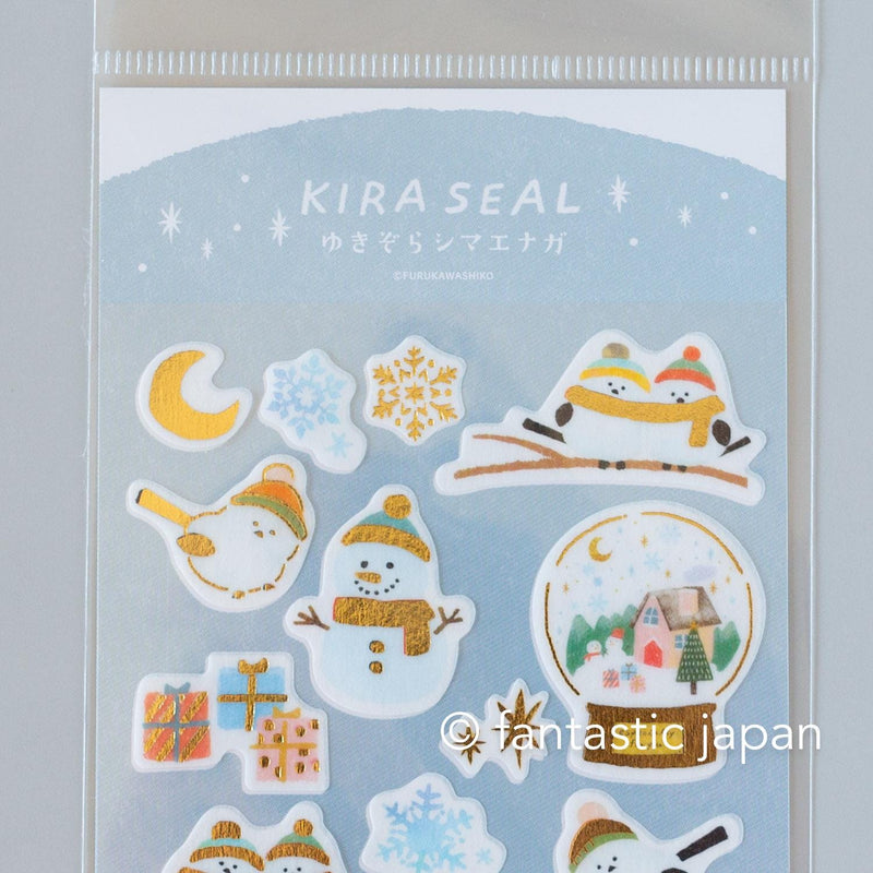 Gold foil washi sticker -long tailed tit in the winter-