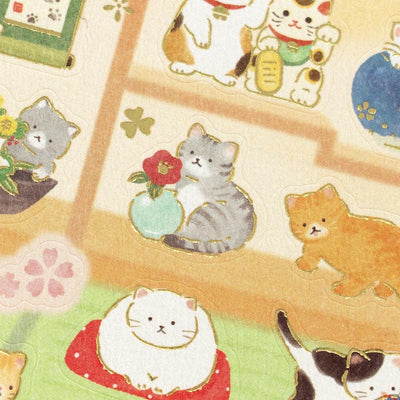 Washi Sticker / cats in a Japanese-style room