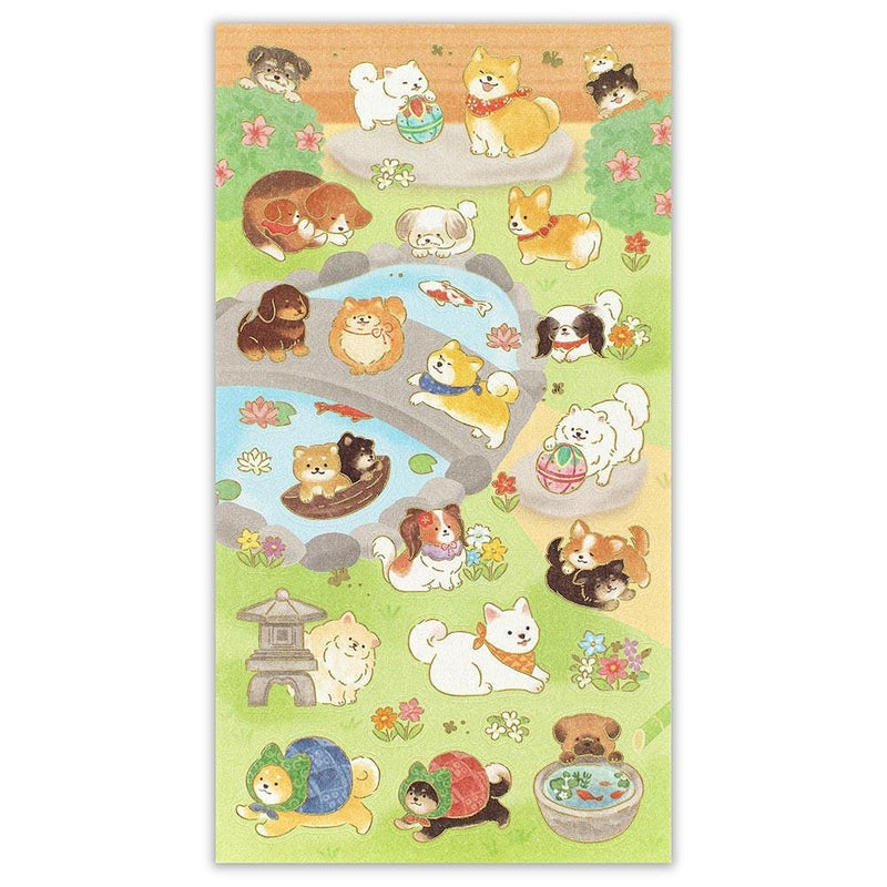 Washi Sticker / shiba dogs in a Japanese-style garden