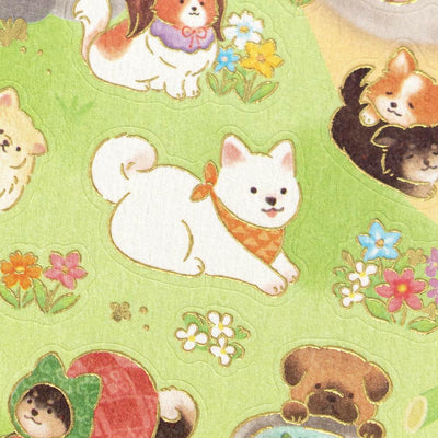 Washi Sticker / shiba dogs in a Japanese-style garden