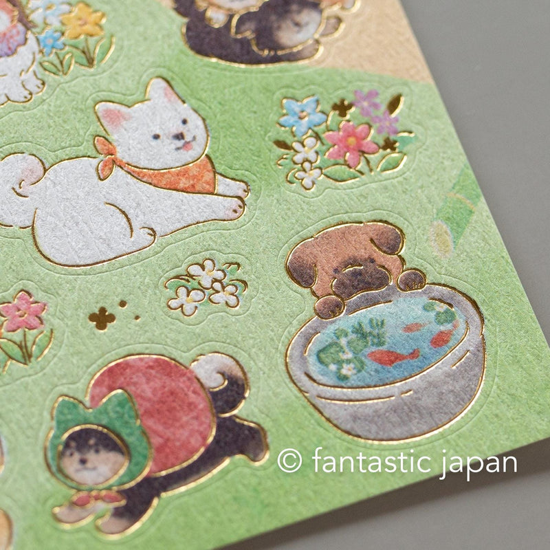 Washi Sticker / shiba dogs in a Japanese-style garden