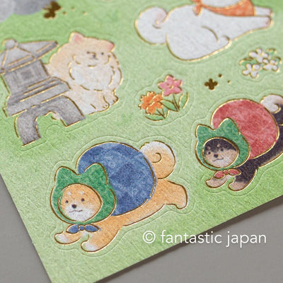 Washi Sticker / shiba dogs in a Japanese-style garden