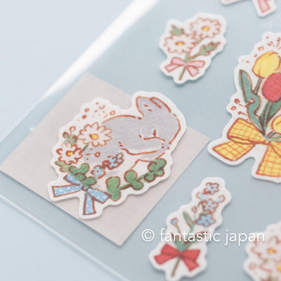 Schinako Moriyama washi sticker -Rabbits and spring bouquets-