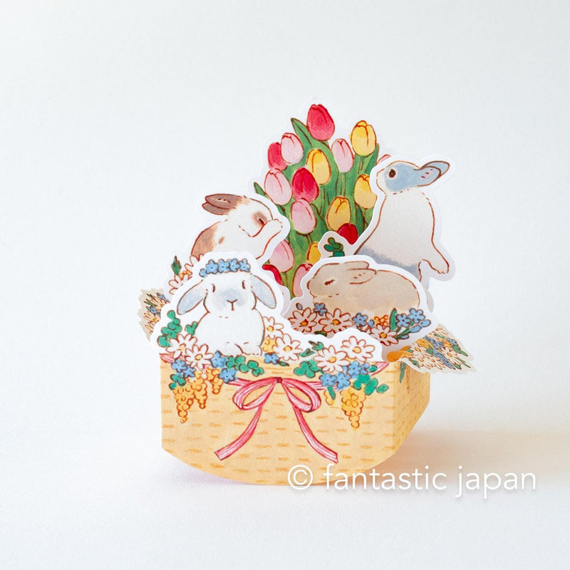 Schinako Moriyama box greeting card -rabbits in the flower basket-