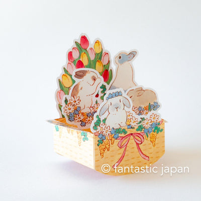 Schinako Moriyama box greeting card -rabbits in the flower basket-