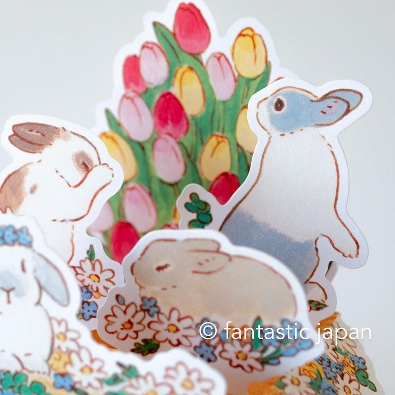 Schinako Moriyama box greeting card -rabbits in the flower basket-