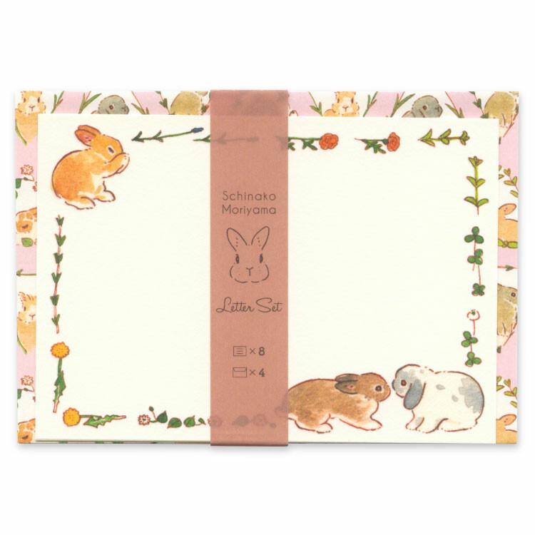 Schinako moriyama letter set -rabbits and flowers-