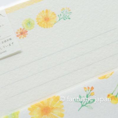 Japanese washi letter writing set -blue bird in yellow flowers- / FURUKAWA SHIKO/