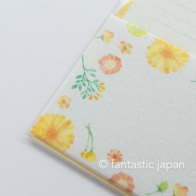 Japanese washi letter writing set -blue bird in yellow flowers- / FURUKAWA SHIKO/