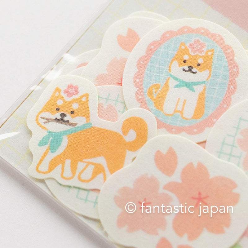 Washi flake stickers -shiba dog and cherry blossoms- / Furukawa paper