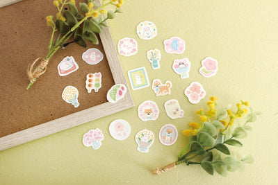 Washi flake stickers -shiba dog and cherry blossoms- / Furukawa paper