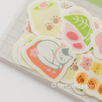 Washi flake stickers -cat and Japanese tea time- / Furukawa paper