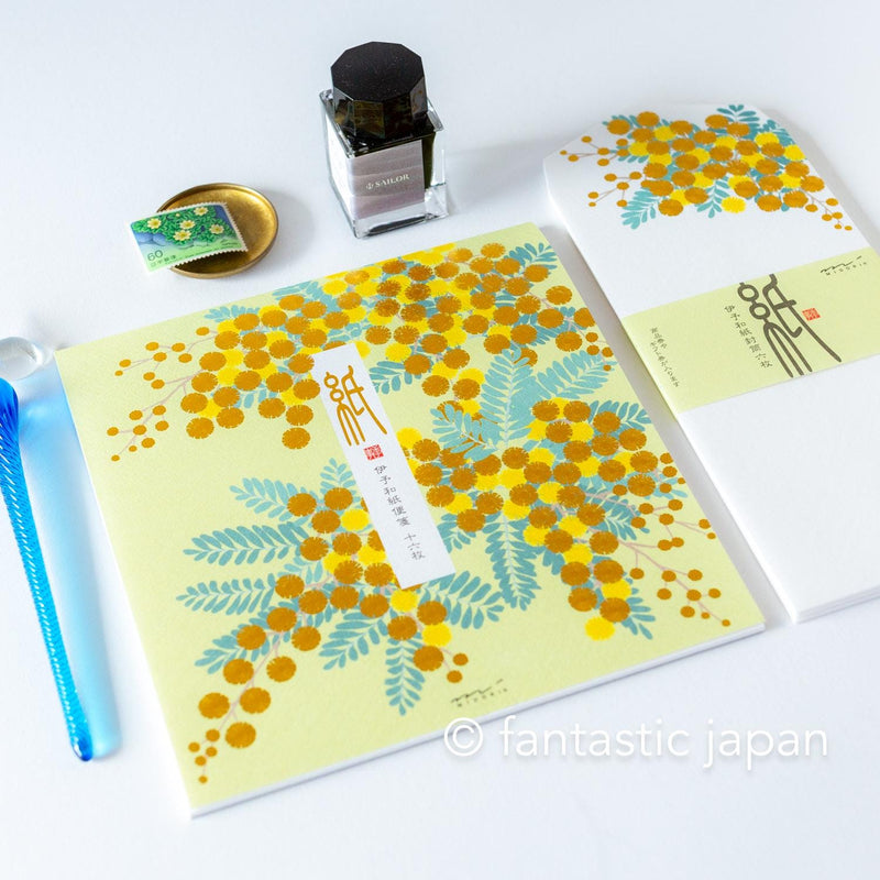 Japanese Iyo washi letter pad and envelops -mimosa- / silk screen printing