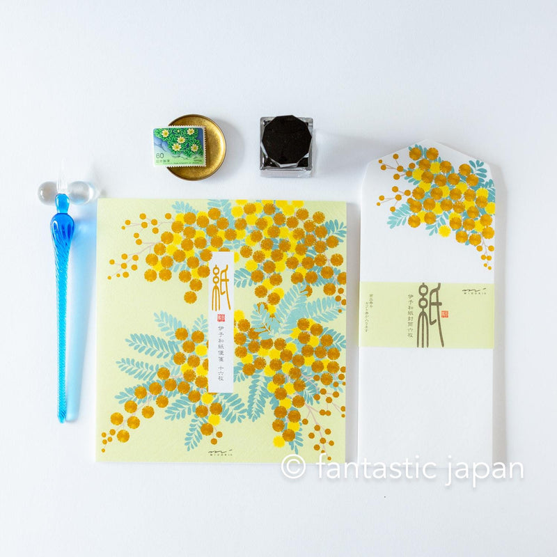 Japanese Iyo washi letter pad and envelops -mimosa- / silk screen printing